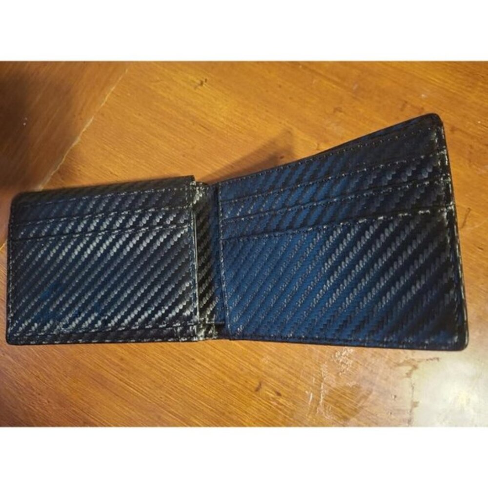 🆕Runbox Men Carbon Black Leather Slim Leather 2 ID Window Gift Box Wallet - Picture 3 of 9